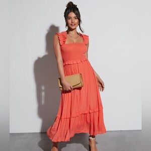 VIci Feminine Frills Smocked Maxi Dress - Orange